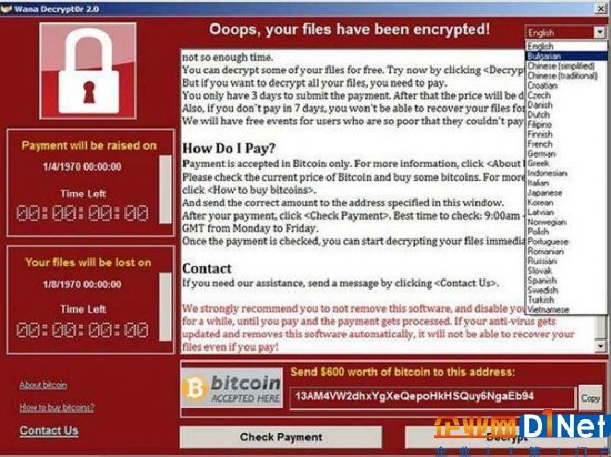 WannaCry勒索病毒感染電腦界面