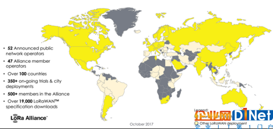圖：LoRa網(wǎng)絡的全球覆蓋情況。